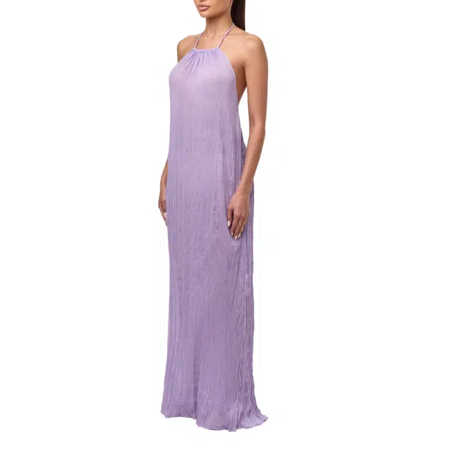 NAKED WARDROBE Pliss Halter Open Back Maxi Dress