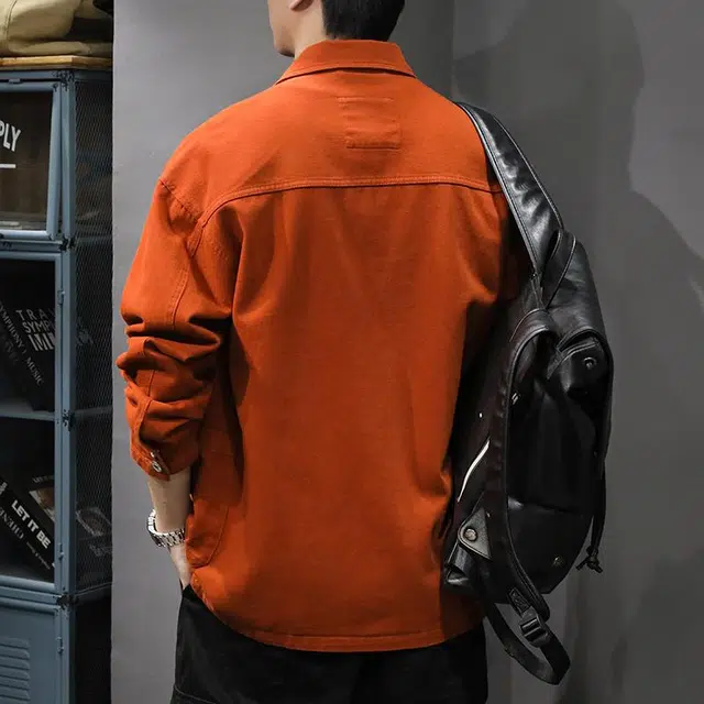 前进牛 美式重磅休闲翻领工装夹克猎装休闲衬衫多口袋硬汉风纯棉伐木夹克多巴胺城市机能潮流未来主义痞帅休闲长袖上衣牛仔外套 男款