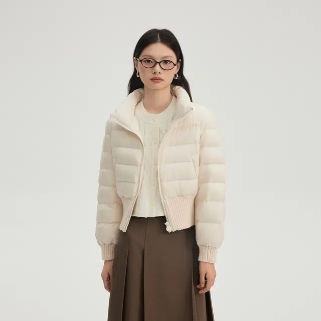 艾莱依 简约时尚纯色短款长袖羽绒服 女款