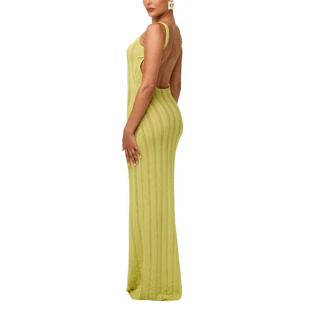 NAKED WARDROBE Knit Open Back Maxi Dress - Chartreuse