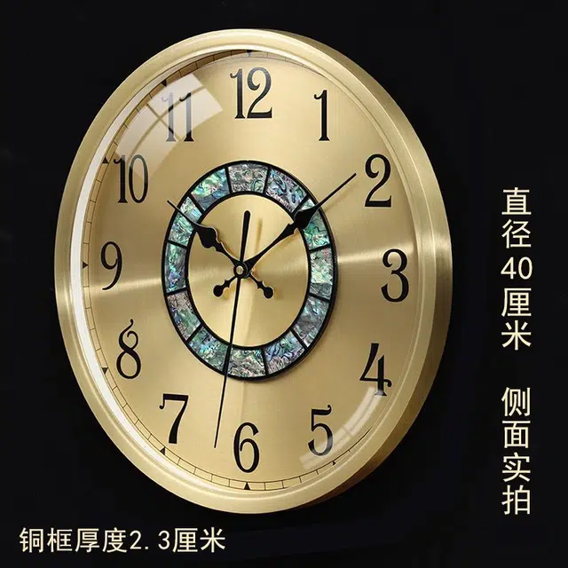 凯琴 现代简约全铜日历轻奢时钟家用客厅餐挂墙静音 石英机芯 黄铜 圆形挂钟 男女同款