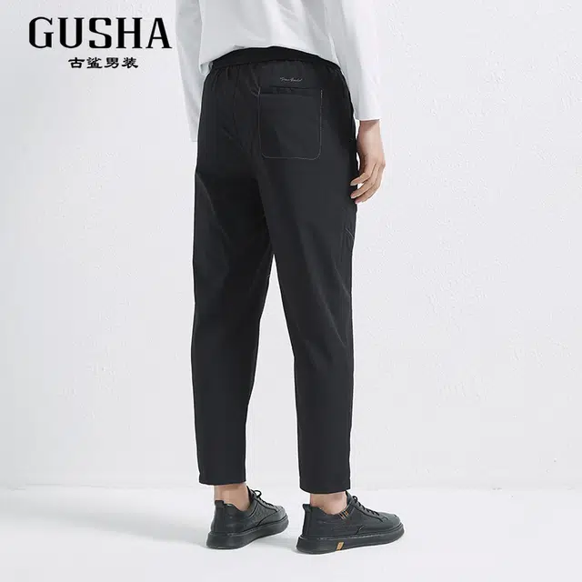 古鲨 直筒系带纯色长裤休闲裤 男款