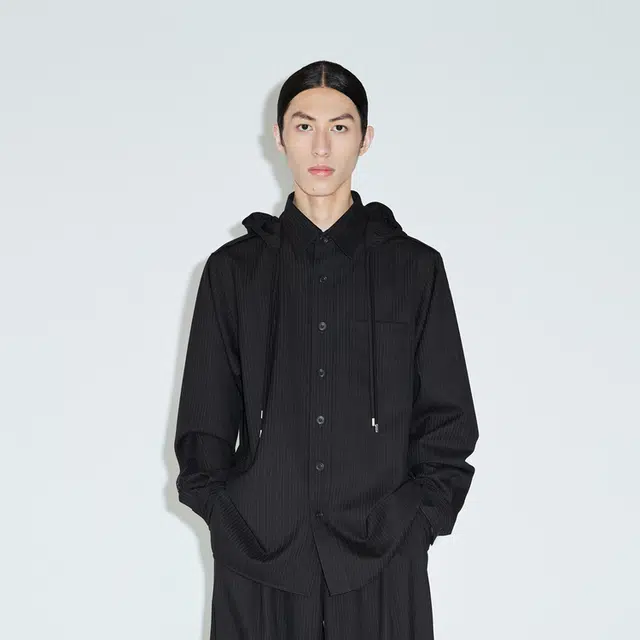 速写 纯色宽松连帽长袖衬衫 男女同款