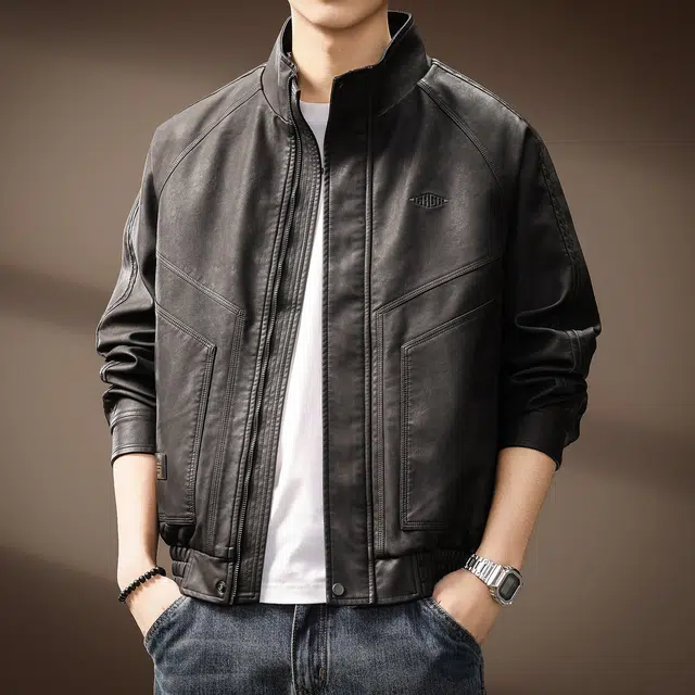 贵色 美式痞帅水洗立领复古夹克潮流多口袋工装外套皮衣 男女同款