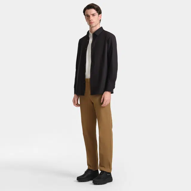 比音勒芬 纯色合身翻领舒适百搭休闲长袖衬衫 男款