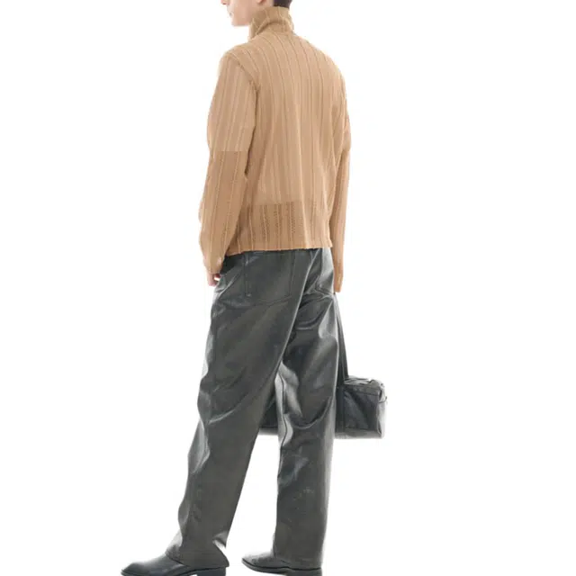BESLOW SEE-THROUGH JACQUARD HIGH NECK ZIP-UP