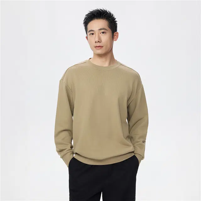 佐丹奴 破骨纯色圆领宽松针织套头卫衣 男款