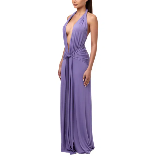 NAKED WARDROBE Halter Plunge Drape Tie Dress Smooth