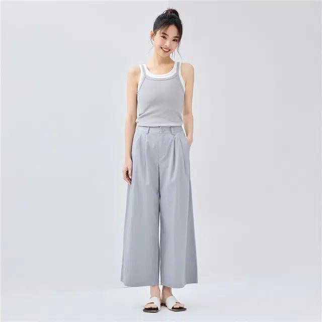 佐丹奴 压褶中腰阔腿薄款九分裤休闲裤 女款