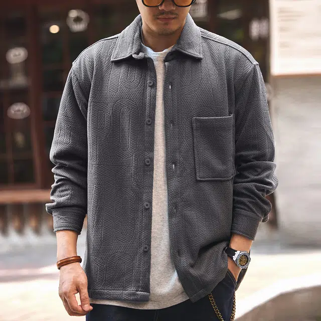 格蓝鹿 日常通勤松弛感肌理感休闲宽松复古做旧长袖衬衫 男女同款