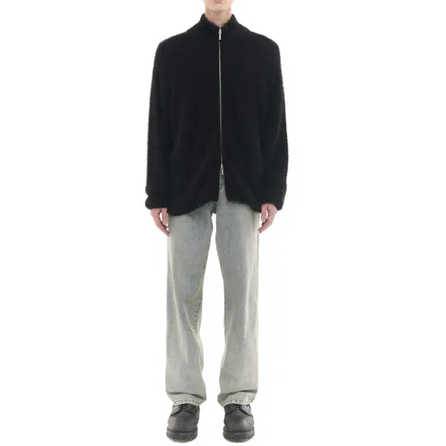 BESLOW HAIRY KNIT HIGH NECK ZIP-UP