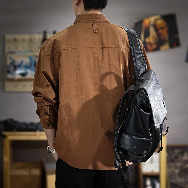 遨宇 高端多口袋设计美式复古潮牌痞帅工装外套休闲户外长袖衬衫 男款