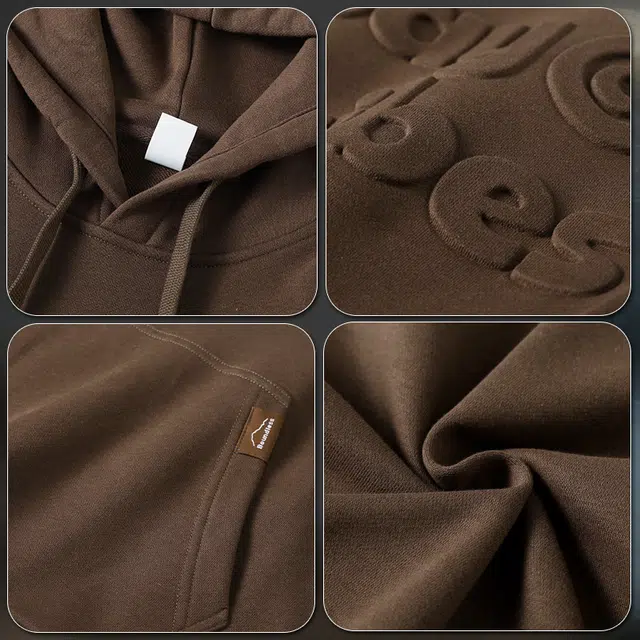 前进牛 秋季美式复古经典潮流休闲字母钢印极简风连帽重磅宽松套头外套户外百搭长袖上衣卫衣 男款