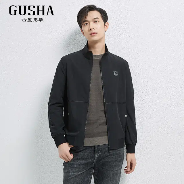古鲨 暗纹通勤简约时尚防风休闲夹克外套 男款