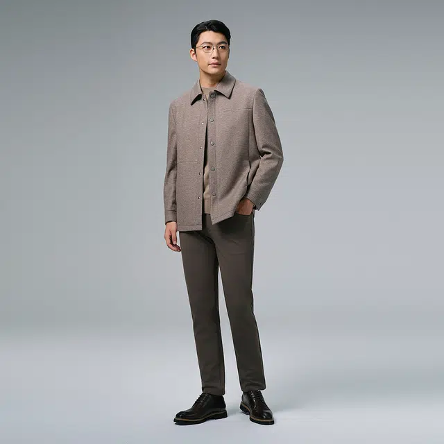 利郎 都市休闲翻领纯色绵羊毛混纺保暖冬季大衣 男款