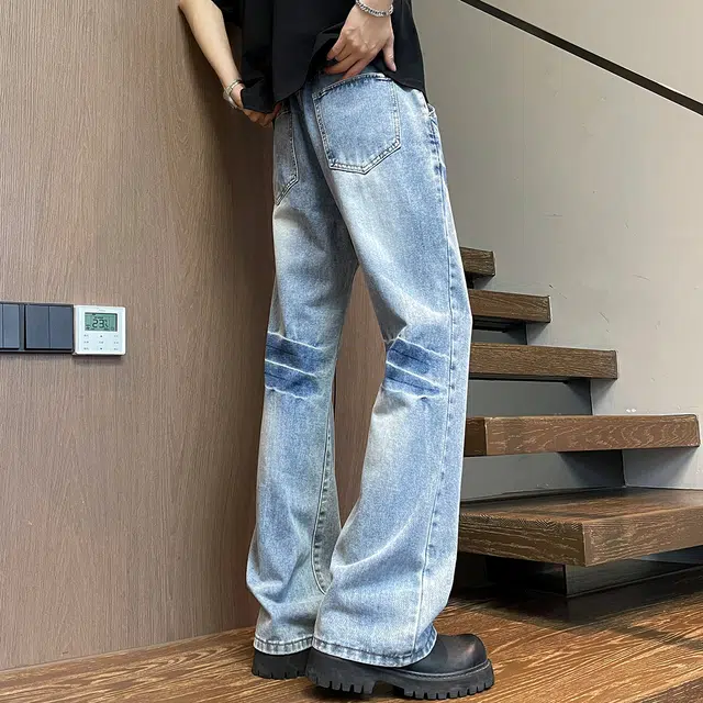 马员外 高街美式百搭水洗复古宽松微喇牛仔裤 男款