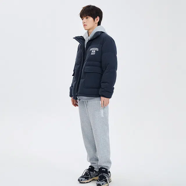 美特斯邦威 立领纯色工装多口袋面包羽绒服 男款