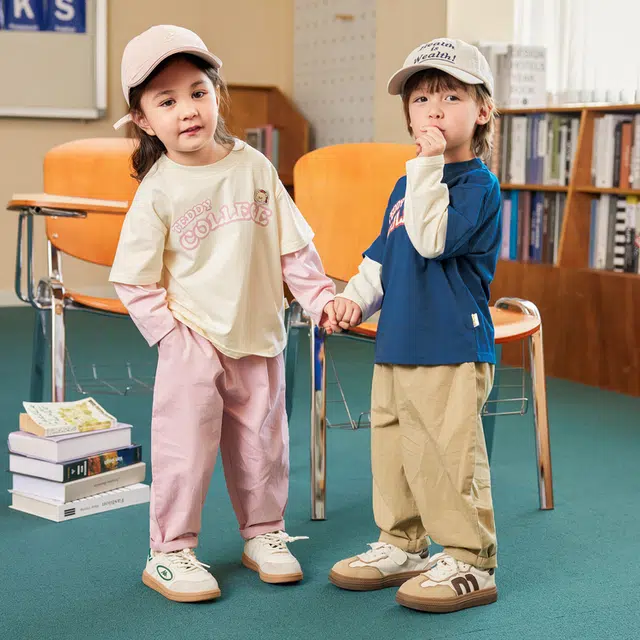 儿童 嘟嘟家 卡通刺绣纯色松紧腰宽松休闲婴幼儿长裤