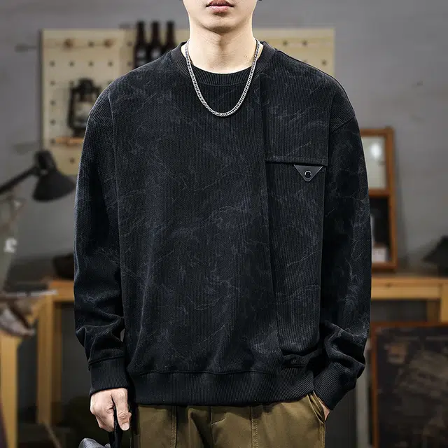 遨宇 秋冬美式经典复古潮牌运动风肌理感圆领潮流痞帅拼接宽松大码休闲户外百搭卫衣 男款