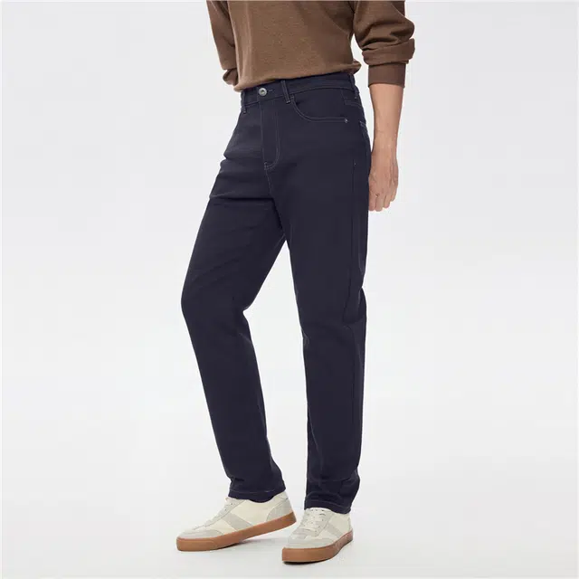 佐丹奴 内抓绒绣标五袋款中腰长裤牛仔裤 男款