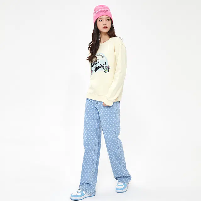 美特斯邦威 长袖圆领宽松套头时尚印花卫衣 女款