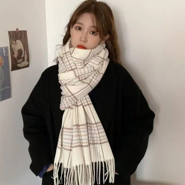 恩僾德 减龄格子 高颜值韩版百搭日系高级感保暖 聚酯纤维 绒线围巾 男女同款情侣款