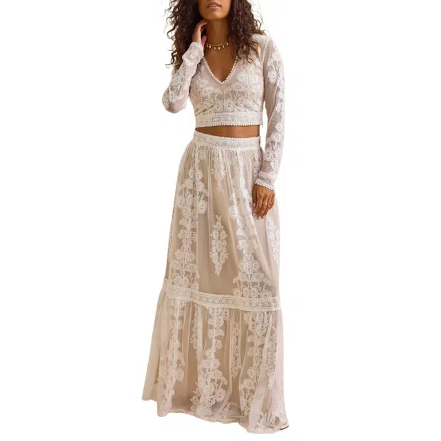 ALTAR'D STATE Arissa Embroidered Maxi Skirt