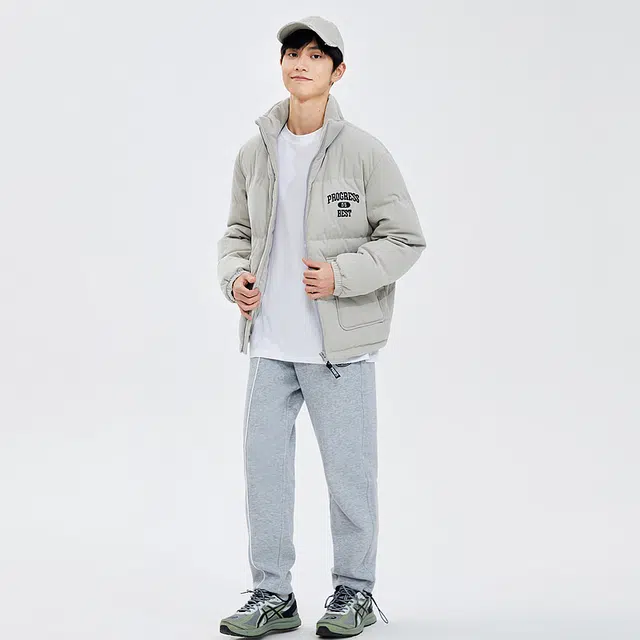 美特斯邦威 立领纯色工装多口袋面包羽绒服 男款