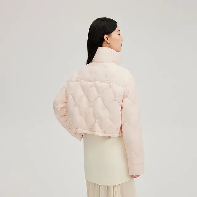 艾莱依 机车风短款纯色保暖时尚简约轻薄长袖羽绒服 女款