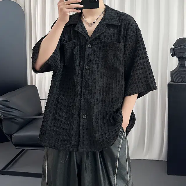 金盾 夏季上衣翻领宽松短袖衬衫 男款