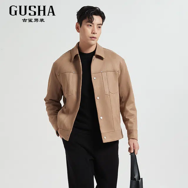 古鲨 时尚麂皮翻领商务高级保暖冬装羽绒服 男款