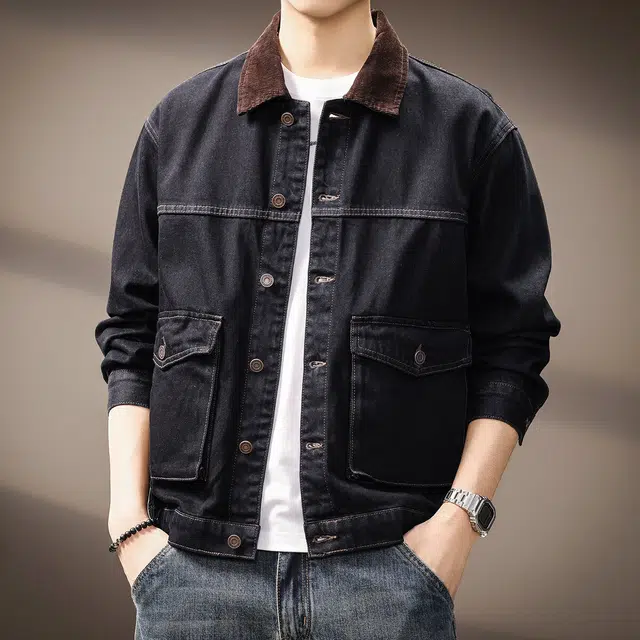 贵色 美式复古重磅水洗耐磨耐脏设计长袖工装户外出行潮流穿搭灯芯绒翻领休闲牛仔外套 男女同款
