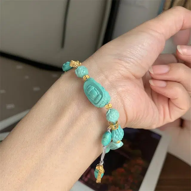 灵运宝 转运招财湖北原矿高瓷蓝三不佛 一物一图无油无水#好运 绿松石 名贵玉石手链 男女同款情侣款