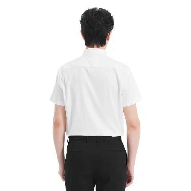 利郎 免烫易打理商务休闲抗菌纯色夏季短袖衬衫 男款 白