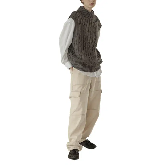 BESLOW LOOSE FIT NEP DENIM CARGO PANTS