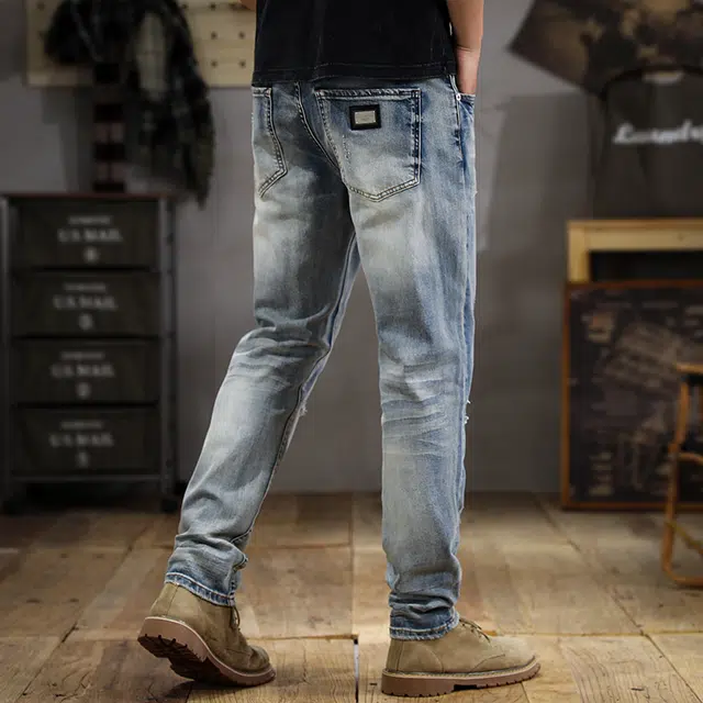 遨宇 秋季美式经典复古潮流潮牌修身极简风直筒水洗做旧休闲户外百搭机车长裤牛仔裤 男款