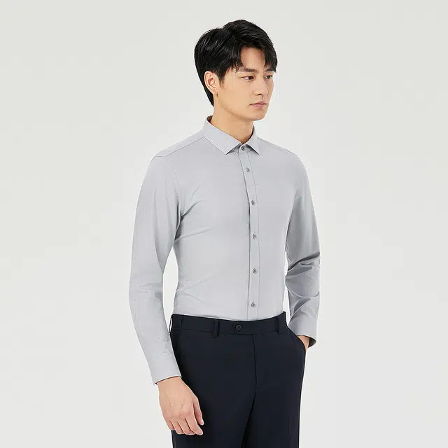 利郎 免烫易打理商务休闲尖领挺括纯色简约百搭长袖衬衫 男款