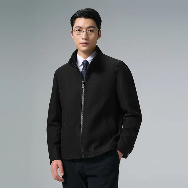 利郎 品位商务哈灵顿外套保暖绵羊毛立领纯色质感亲肤冬季毛呢大衣 男款