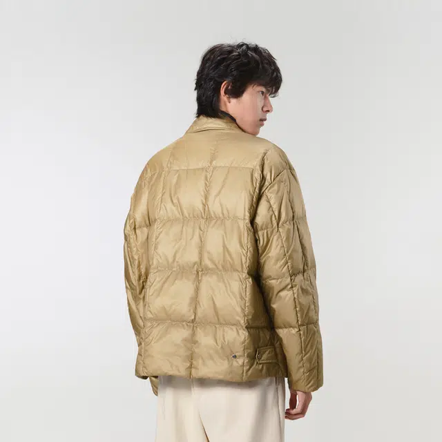 速写 纯色单排扣翻领宽松短款羽绒服外套 男女同款