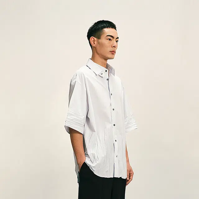 速写 秋季长款简约时尚短袖衬衫 男款