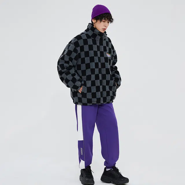 美特斯邦威 国潮撞色棋盘格加厚棉服 男款
