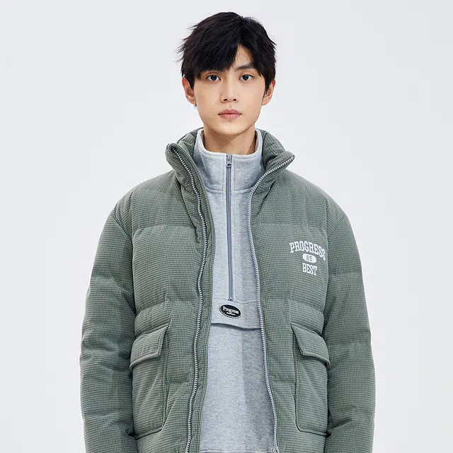 美特斯邦威 立领纯色工装多口袋面包羽绒服 男款