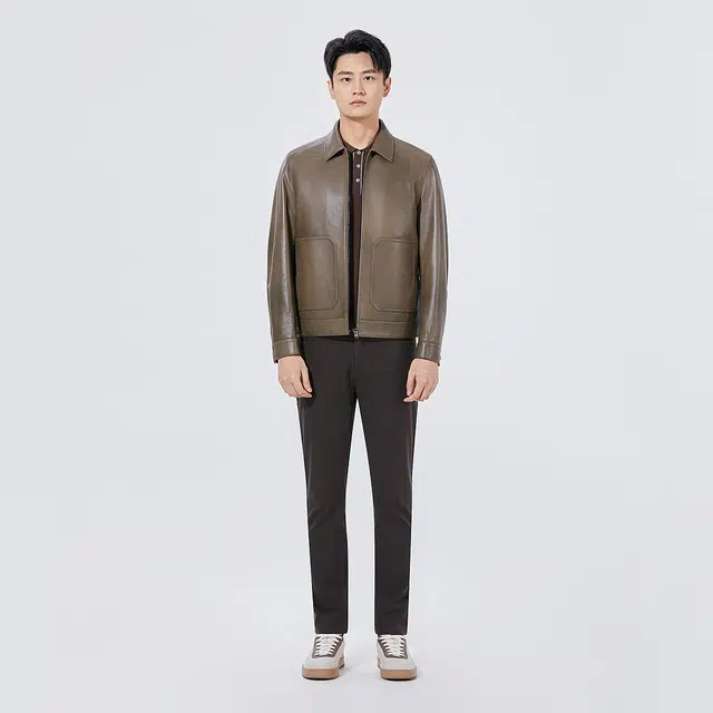 利郎 时尚都市翻领短款质感简约秋季皮衣 男款