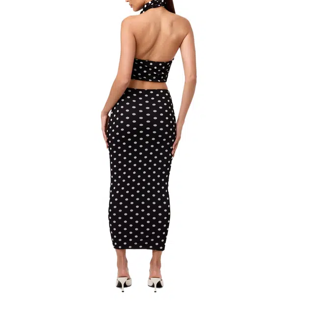 NAKED WARDROBE Polka Dot Midi Skirt Mesh