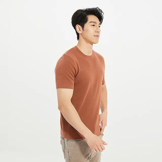 利郎 都市休闲圆领修身短袖打底衫毛衣 男款