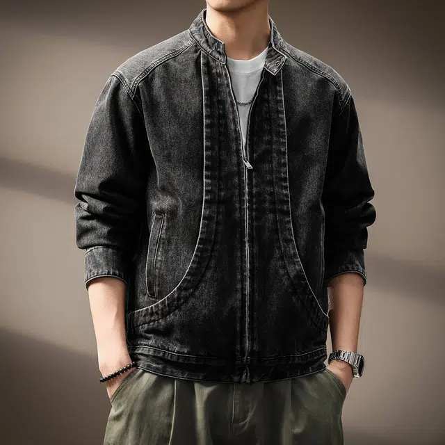 贵色 美式复古阿美咔叽风水洗做旧工装立领外套潮牌高街痞帅耐磨耐脏日常穿搭拼接上衣夹克 男女同款