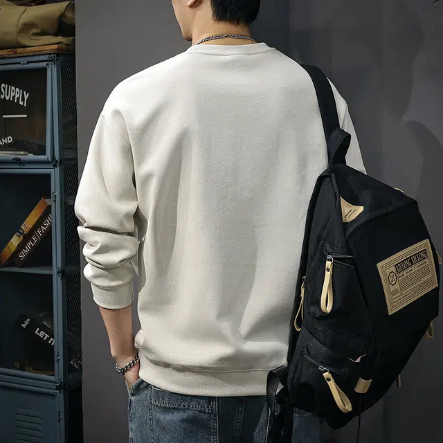 前进牛 美式休闲经典潮牌高街潮流极简风宽松休闲内搭打底衫圆领套头卫衣 男女同款