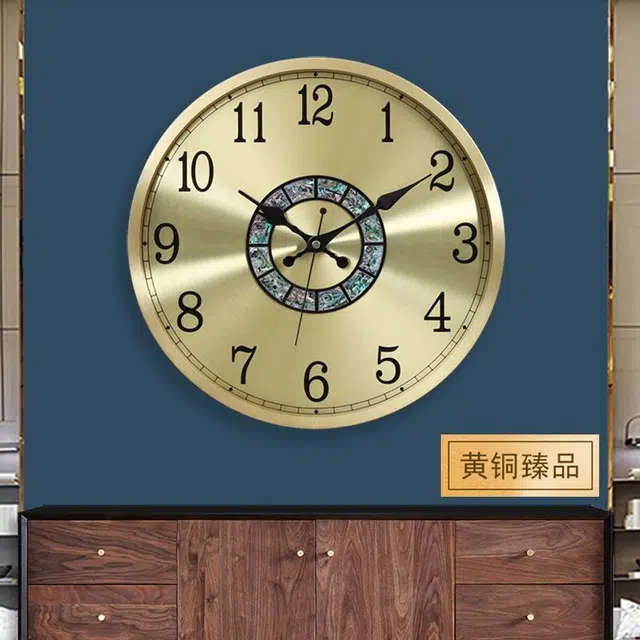 凯琴 现代简约全铜日历轻奢时钟家用客厅餐挂墙静音 石英机芯 黄铜 圆形挂钟 男女同款