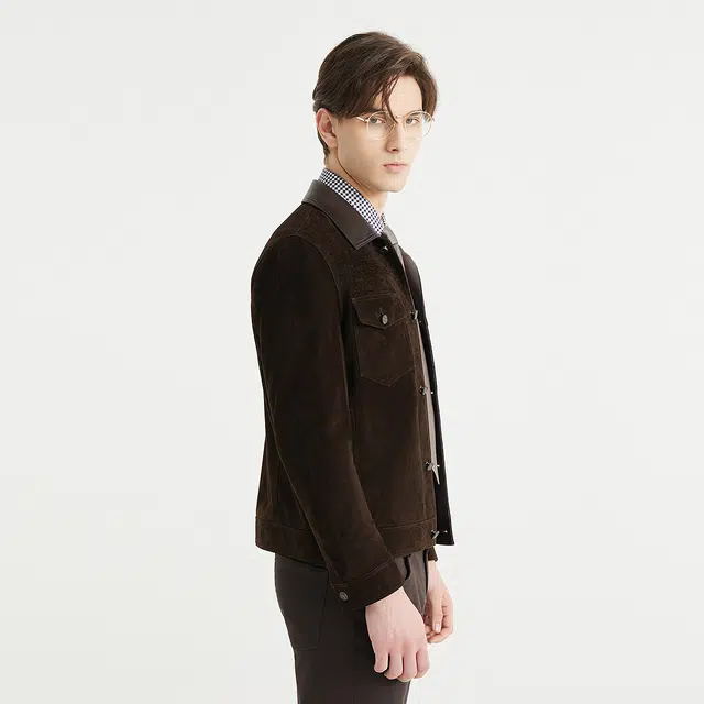 利郎 休闲风潮流羊绒面革翻领时尚真皮秋季皮衣 男款