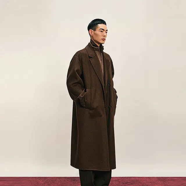 速写 外套西服领长袖大衣 男款